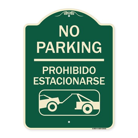 Signmission No Parking Prohibido Estacionarse W/ Car Tow Graphic Heavy-Gauge Alum Sign, 24" x 18", G-1824-23632 A-DES-G-1824-23632